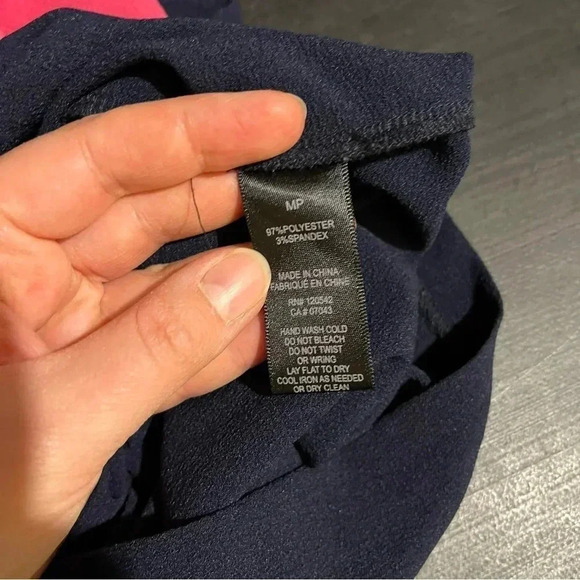 Felicity & Coco Dress Womens Petite Medium Navy Blue Pink Sheath Dress Crepe - Picture 2 of 7